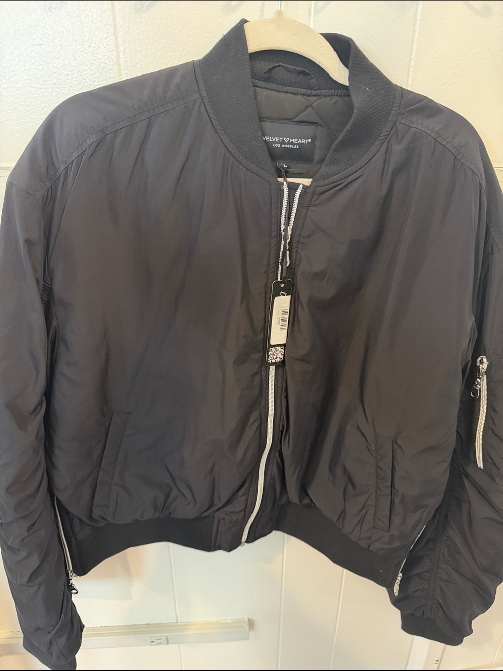 Velvet Heart Black Cropped Bomber Jacket